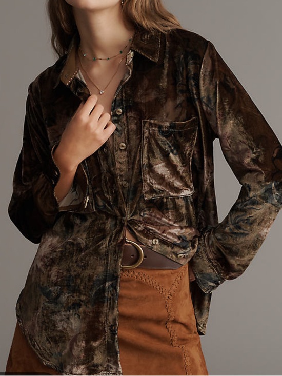 Pilcro Tops - Anthropologie Pilcro Hadley Relaxed Button Down Shirt Velvet Paisley Floral $138